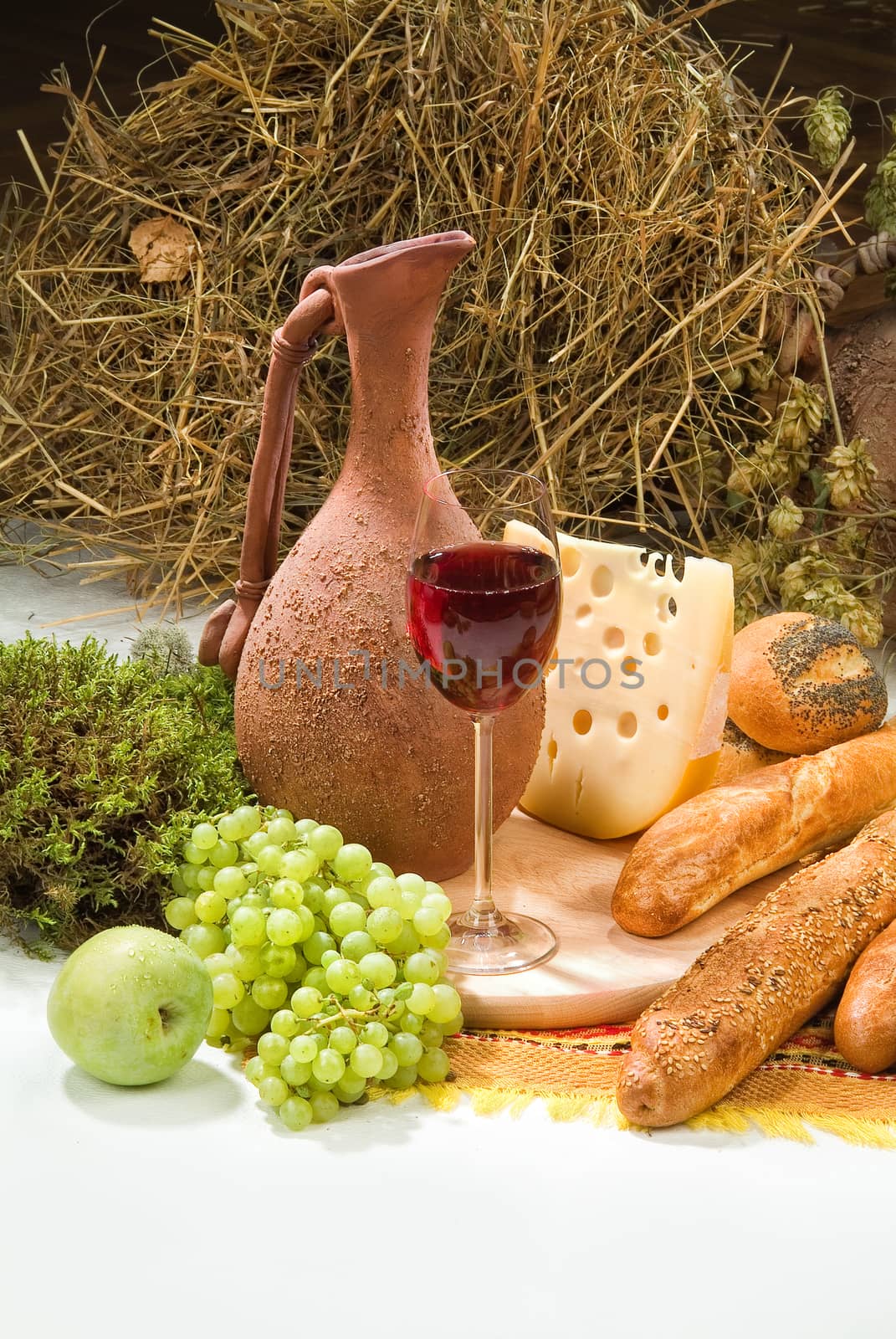 Different kinds of bread on a studio background