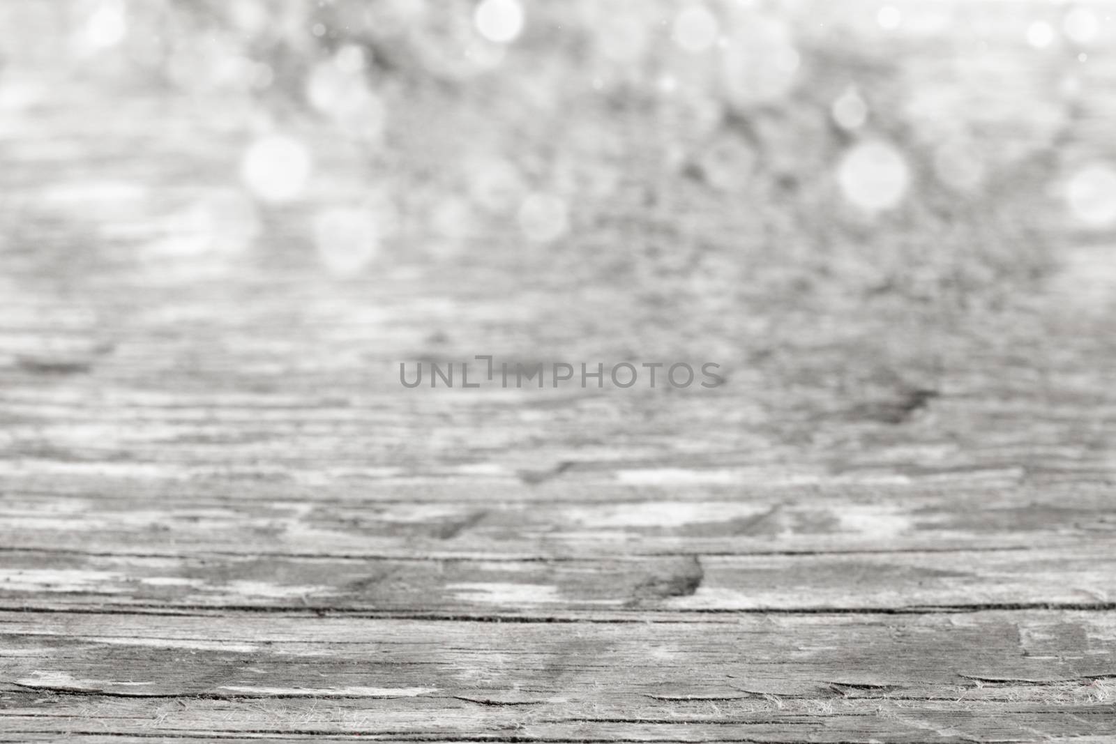 Wood background with white bokeh, Christmas and festive theme background