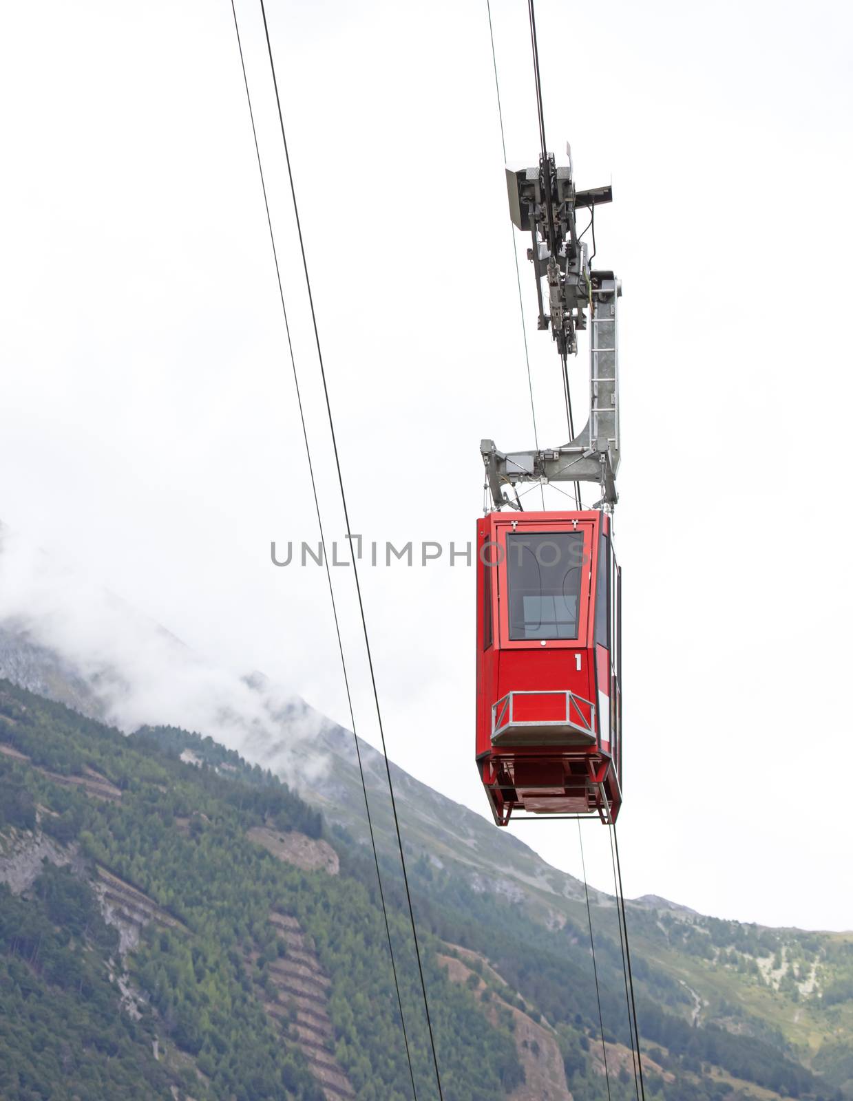 Cable car in the Switzerland, red cable car