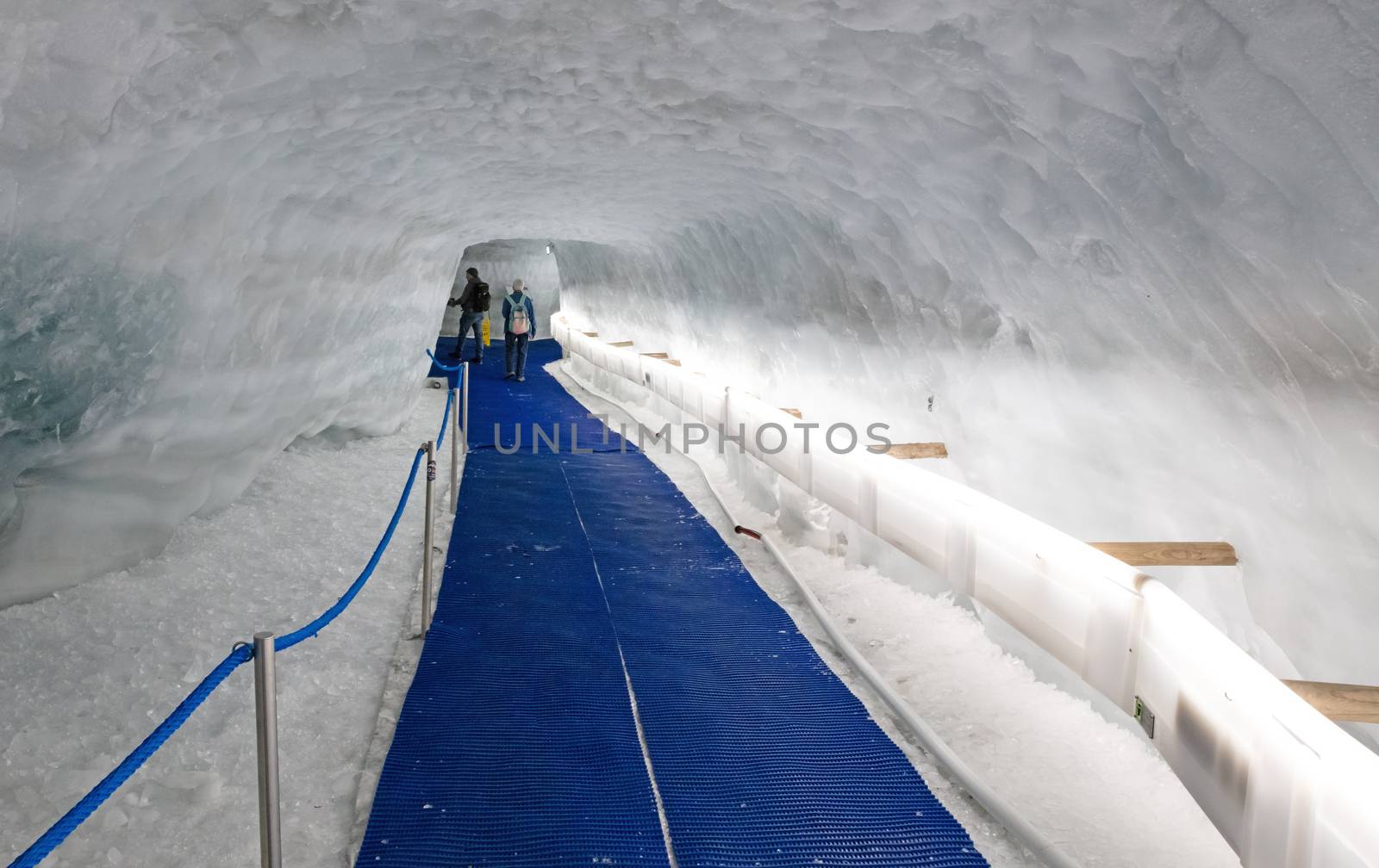 Zermatt, Switzerland on july 19, 2020: Swiss glacier cave of Matterhorn mountain