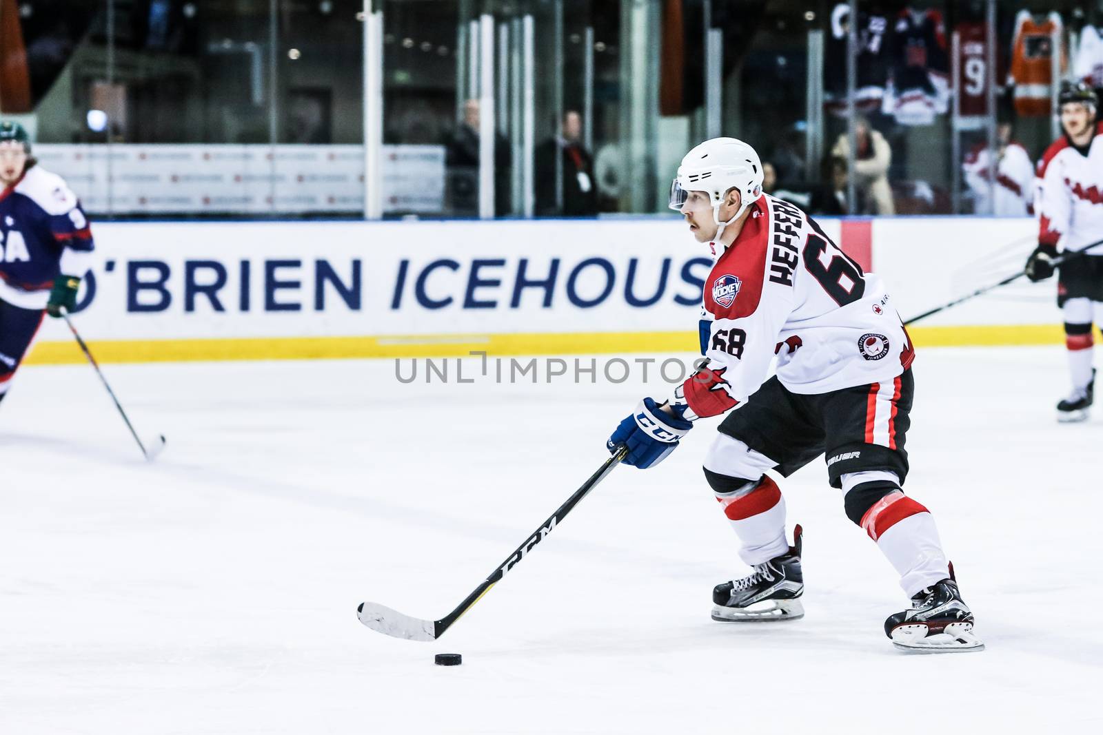 MELBOURNE, AUSTRALIA - JUNE 21: Shane Heffernan of Canada skates in the 2019 Ice Hockey Classic in Melbourne, Australia