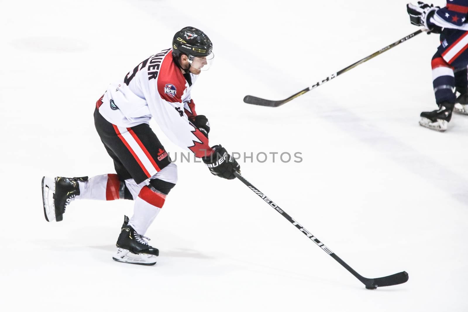 MELBOURNE, AUSTRALIA - JUNE 21: James Bettauer of Canada skates in the 2019 Ice Hockey Classic in Melbourne, Australia