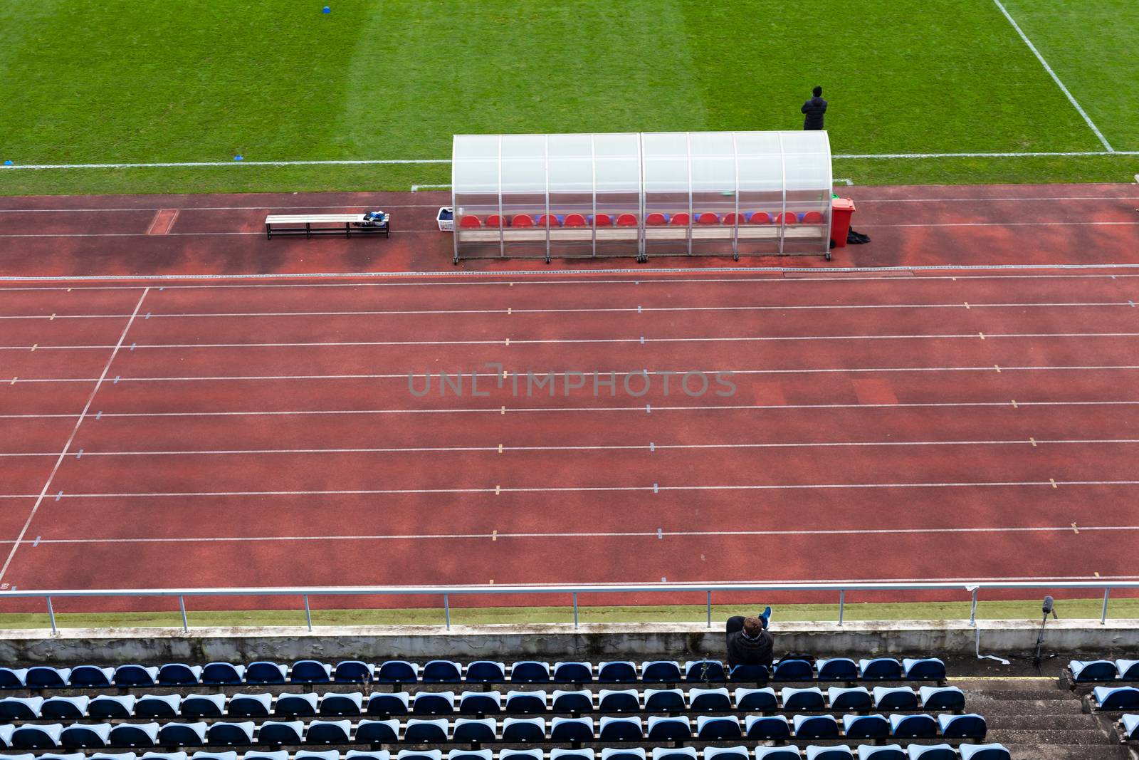 empty athletic stadium during lockdown due to coronavirus.
