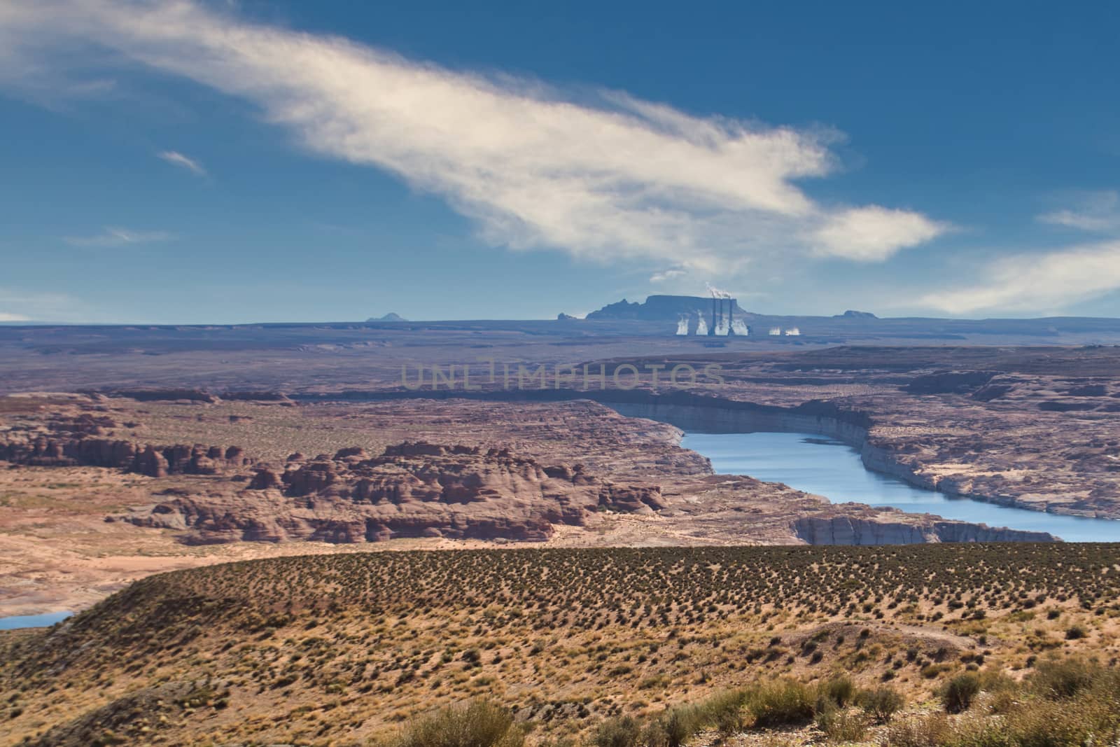 View on Colorado river, Navajo Generating Station electricity power plant near lake powell and page by kb79