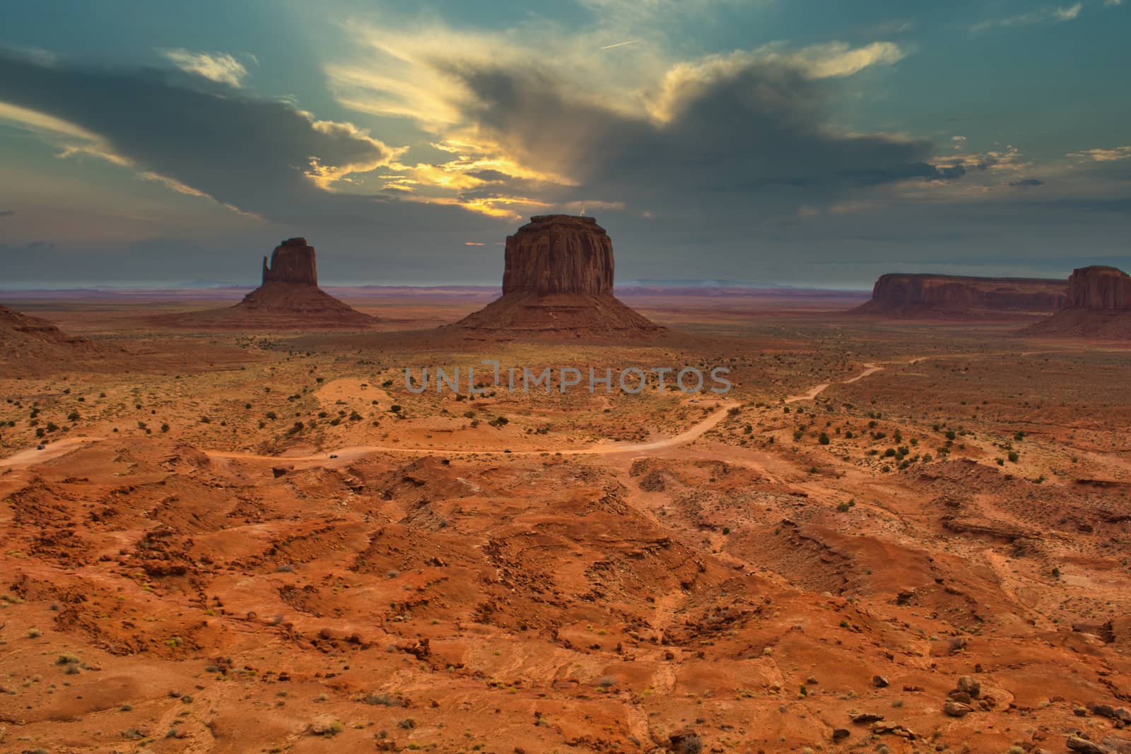 Monument valley dramatic landscape. Colorado Plateau on the Arizona Utah border in the United States. Travel and Tourism.