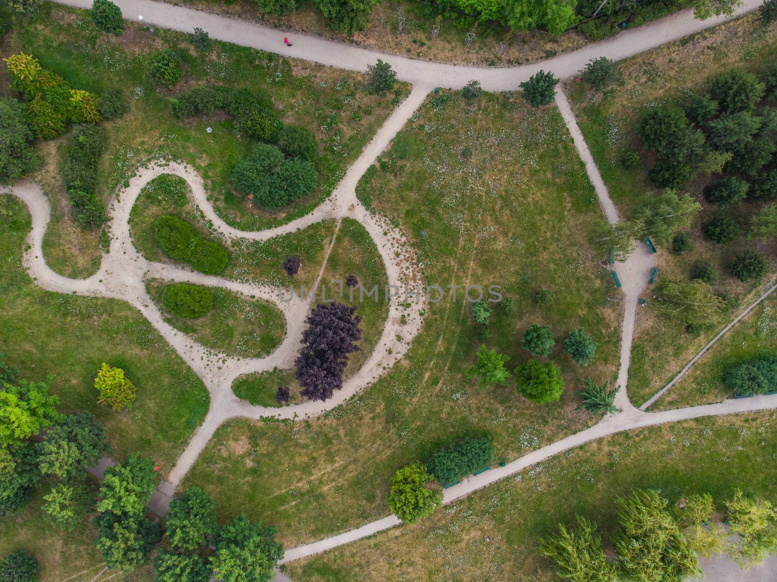 Top down aerial look to paths of house development