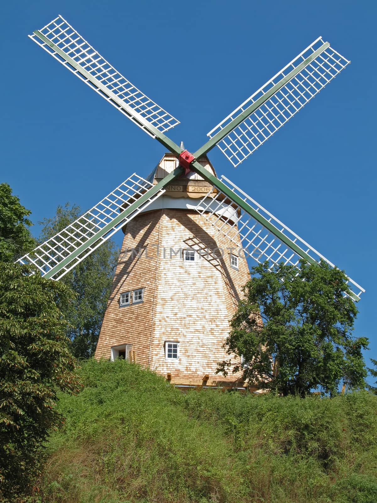 Windmill in Roebel Mueritz, Mecklenburg-Western Pomerania, Germany.