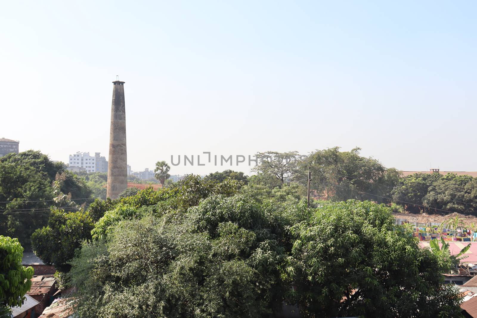 Brick burning gas pipeline on factory with nature