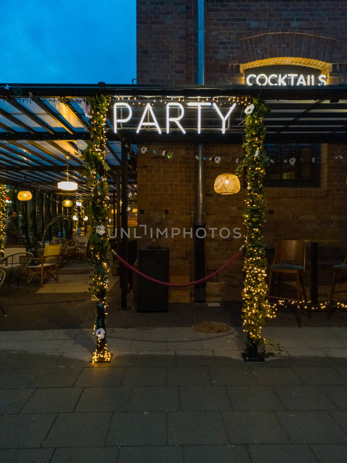 Glowing Party neon with christmas lights and decorations around by Wierzchu