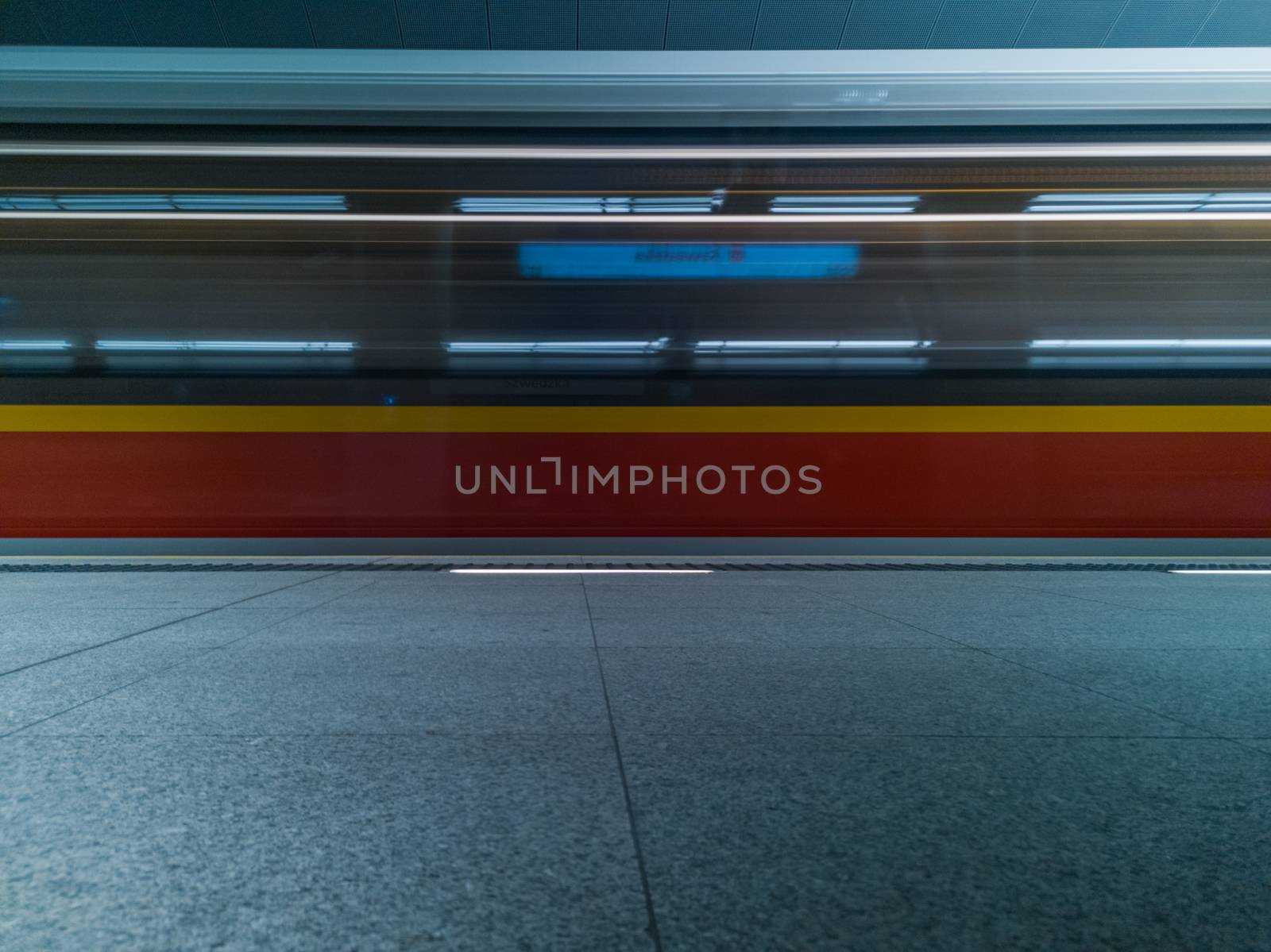 Light stripes of driving metro in subway by Wierzchu