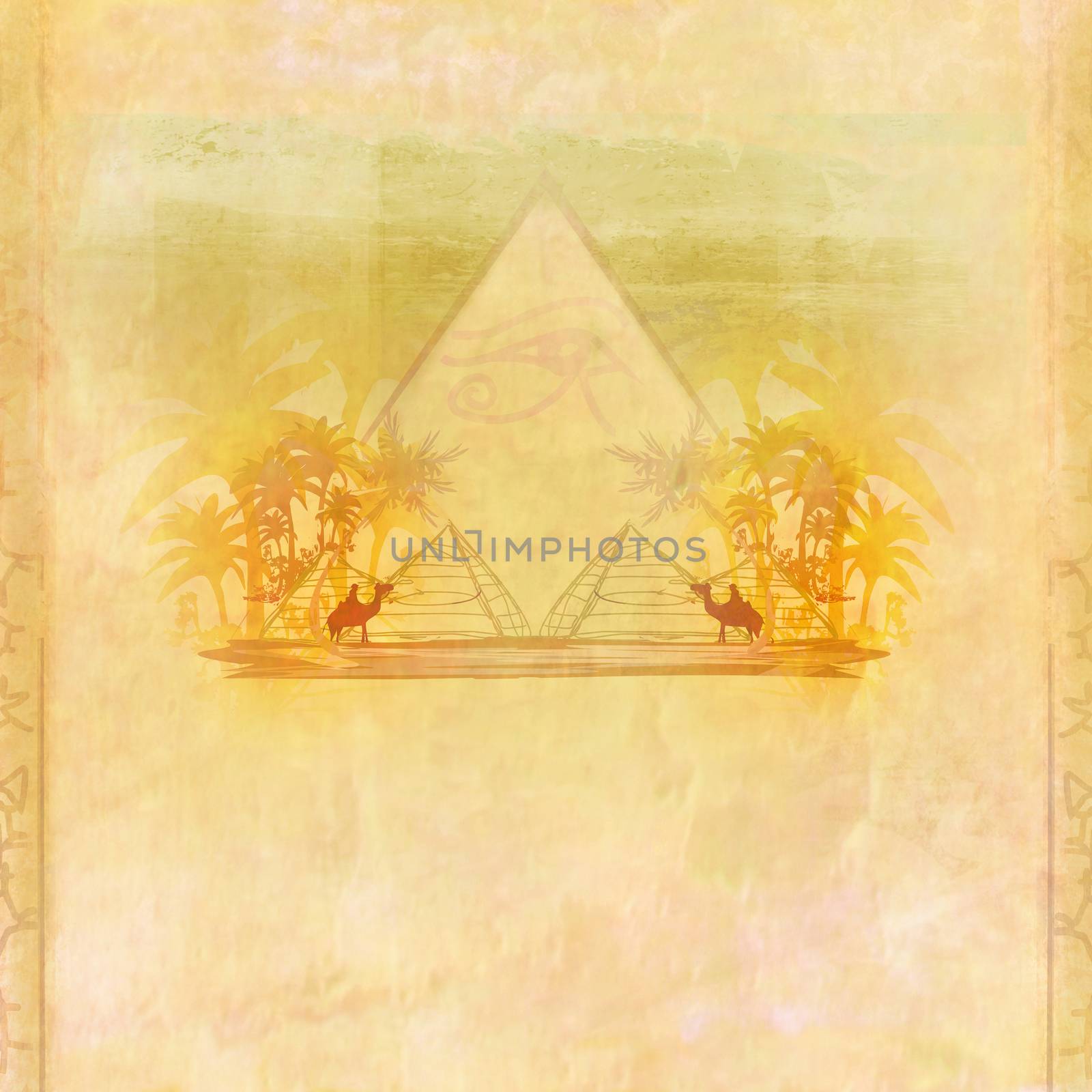 Vintage background with pyramids giza by JackyBrown