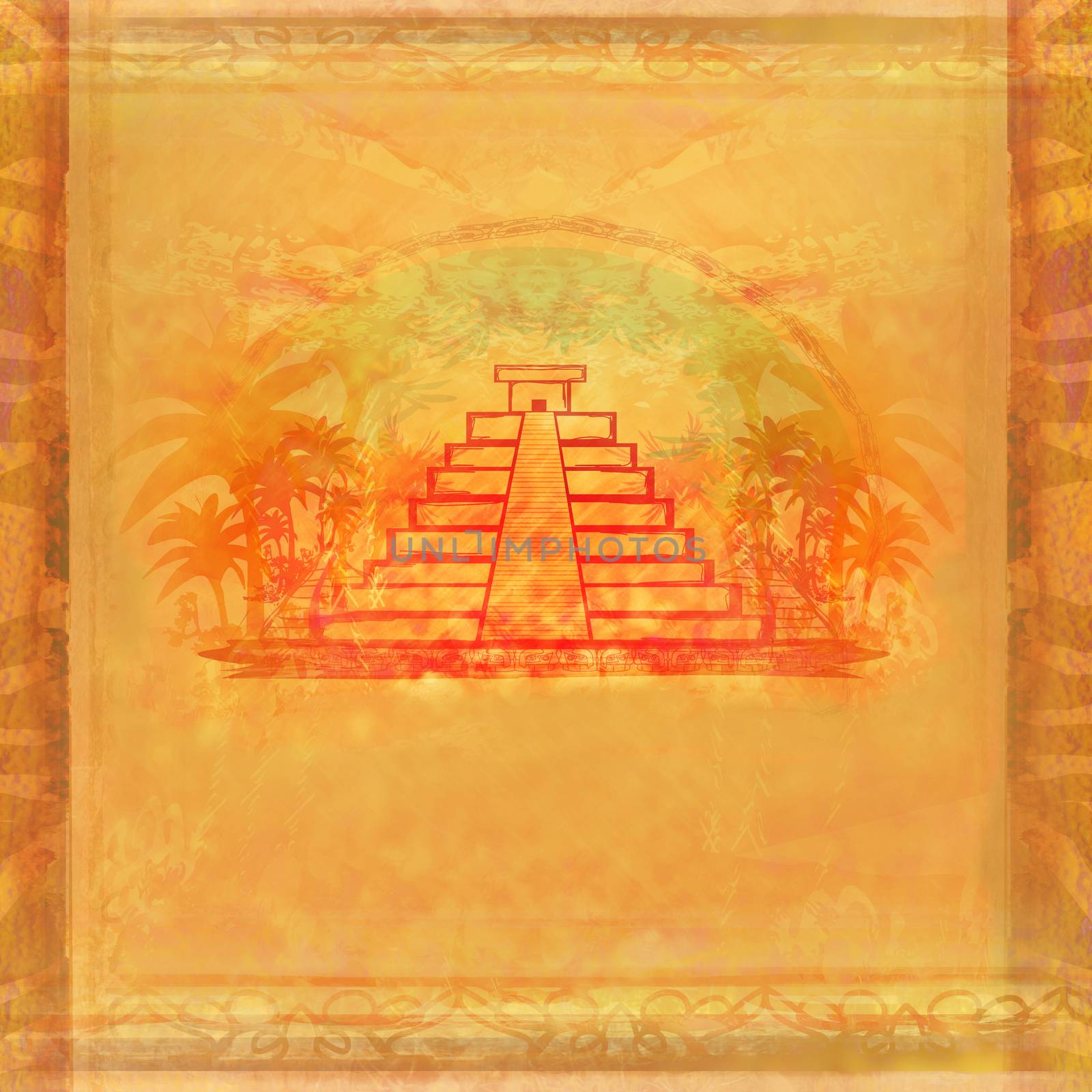 Mayan Pyramid, Chichen-Itza, Mexico - grunge abstract background by JackyBrown