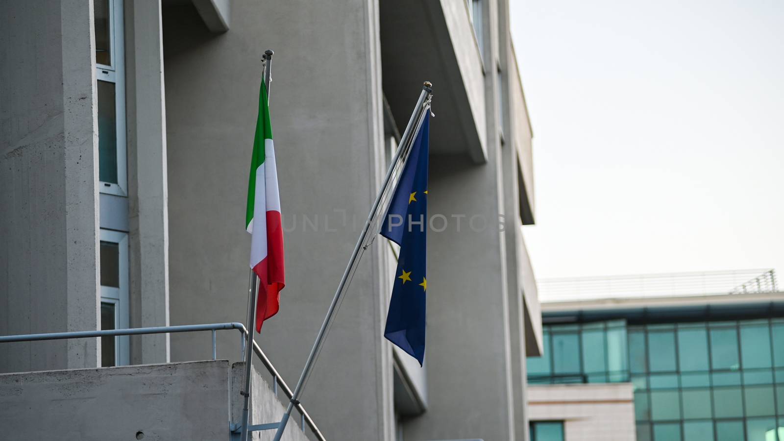 terni,italy november 17 2020:flags of italy and european communion at the court