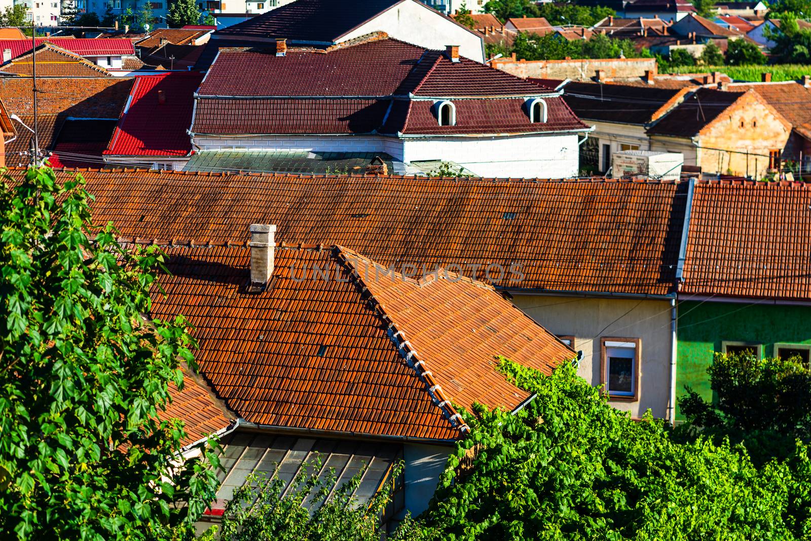 Overview of tile rooftops of old houses. Old buildings architect by vladispas