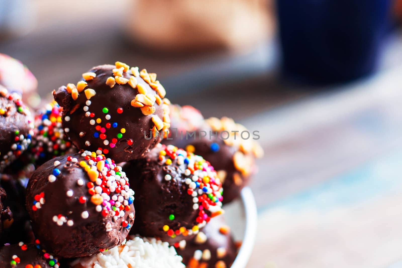 Color of chocolate on a plate in a restaurant.