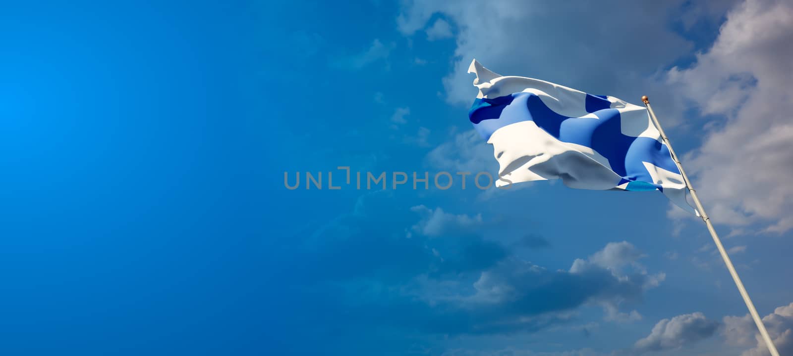 Finland national flag with blank text space on wide background. by altman