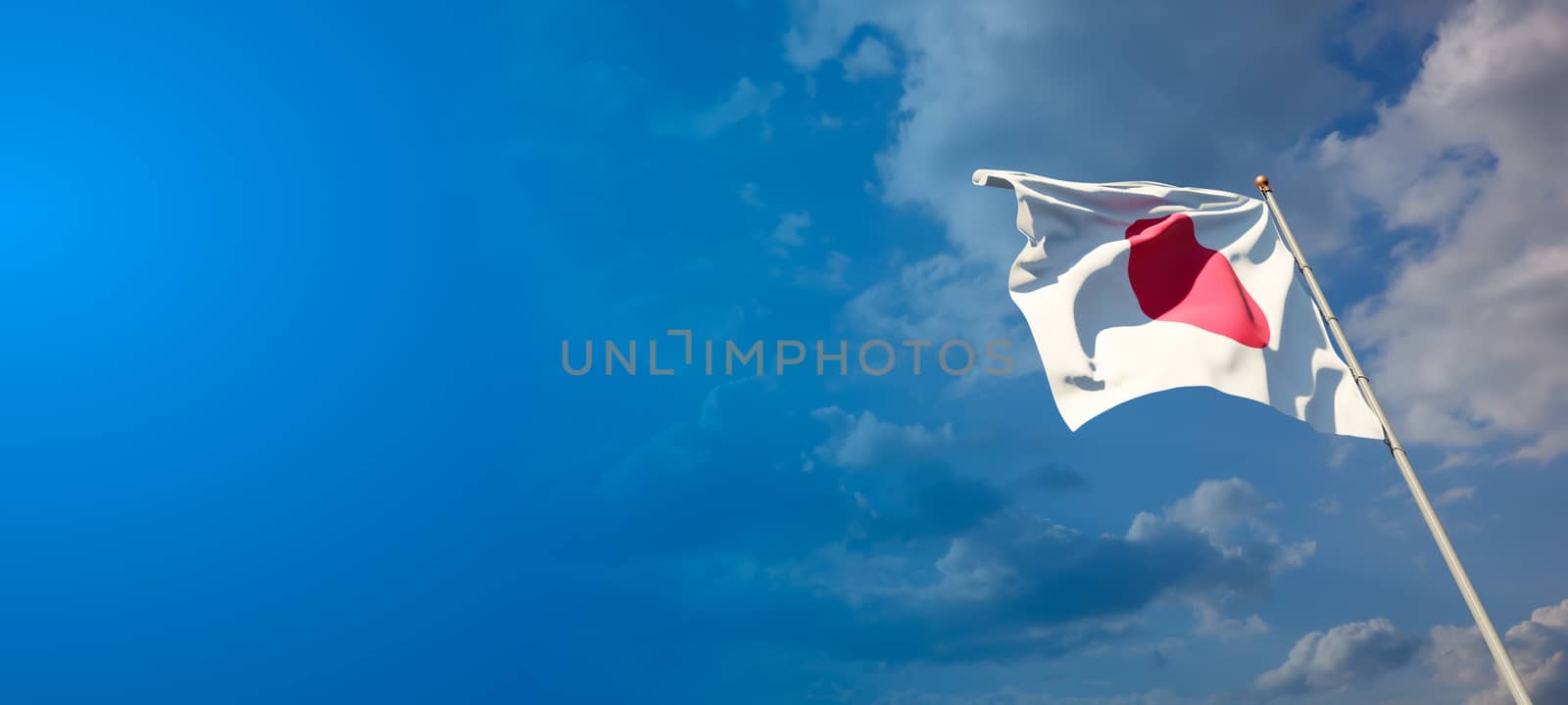 Beautiful national state flag of Japan with blank space on wide background with place for text 3D artwork.
