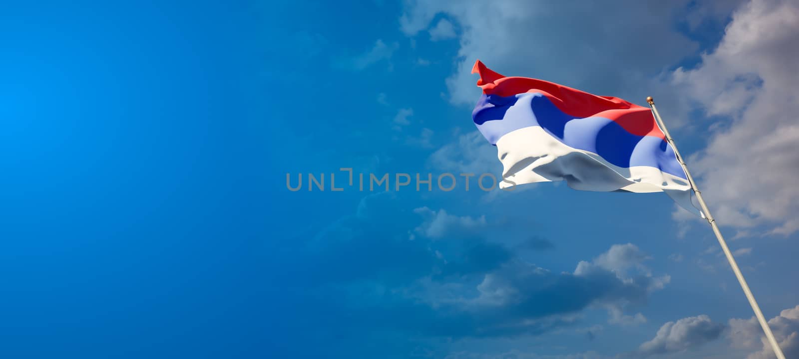 Srpska national flag with blank text space on wide background. by altman