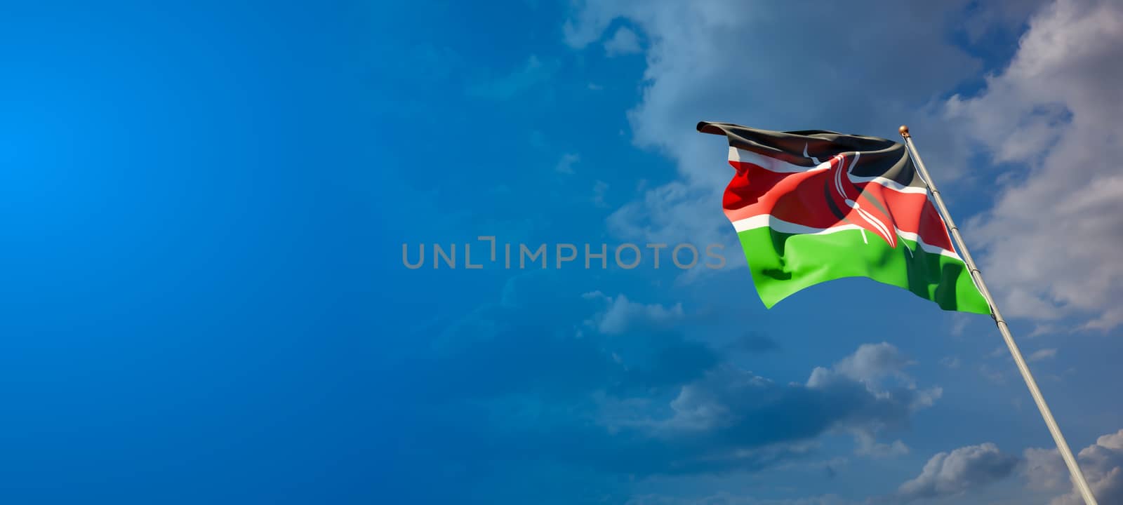 Kenya national flag with blank text space on wide background. by altman