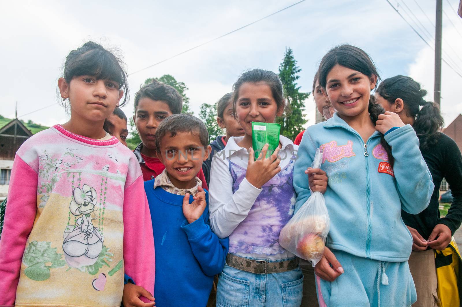 5/16/2018. Lomnicka, Slovakia. Roma community in the heart of Slovakia, living in horrible conditions. They suffer for poverty, stigma and luck of equal opportunities. Group shot of children and adolescents.