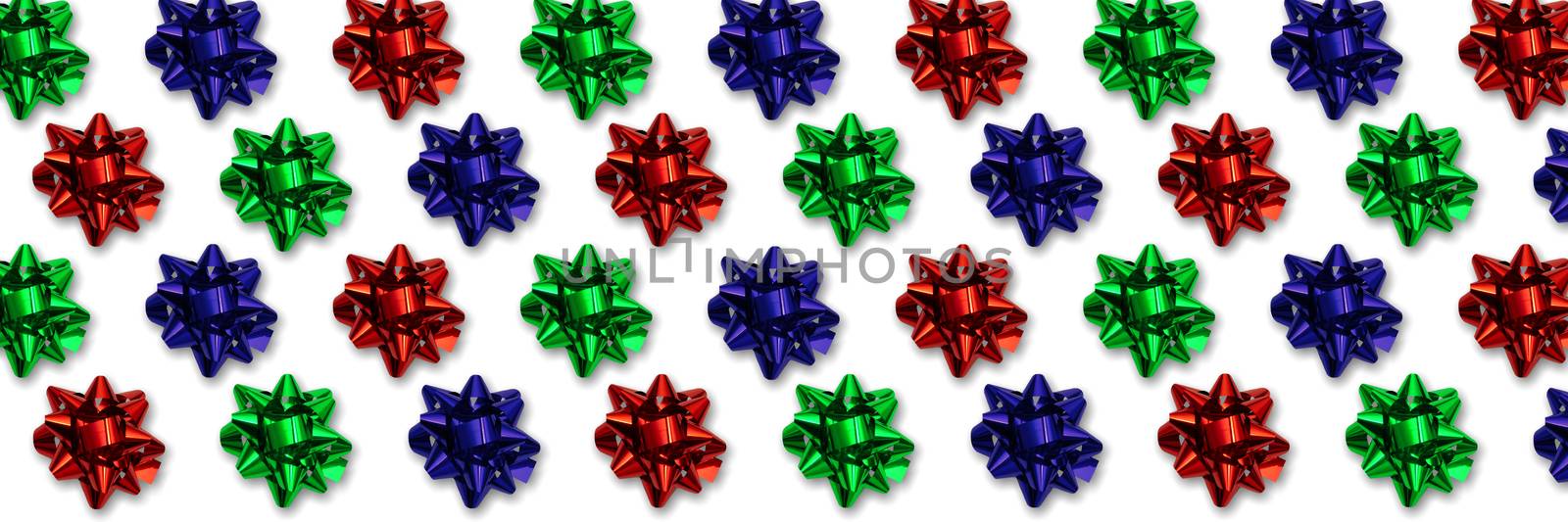 Seamless border strip of colored packing bows. Suitable for holiday wrapping, frames, design cards, greetings, invitations. Christmas gift wrapping. by Alla_Morozova93