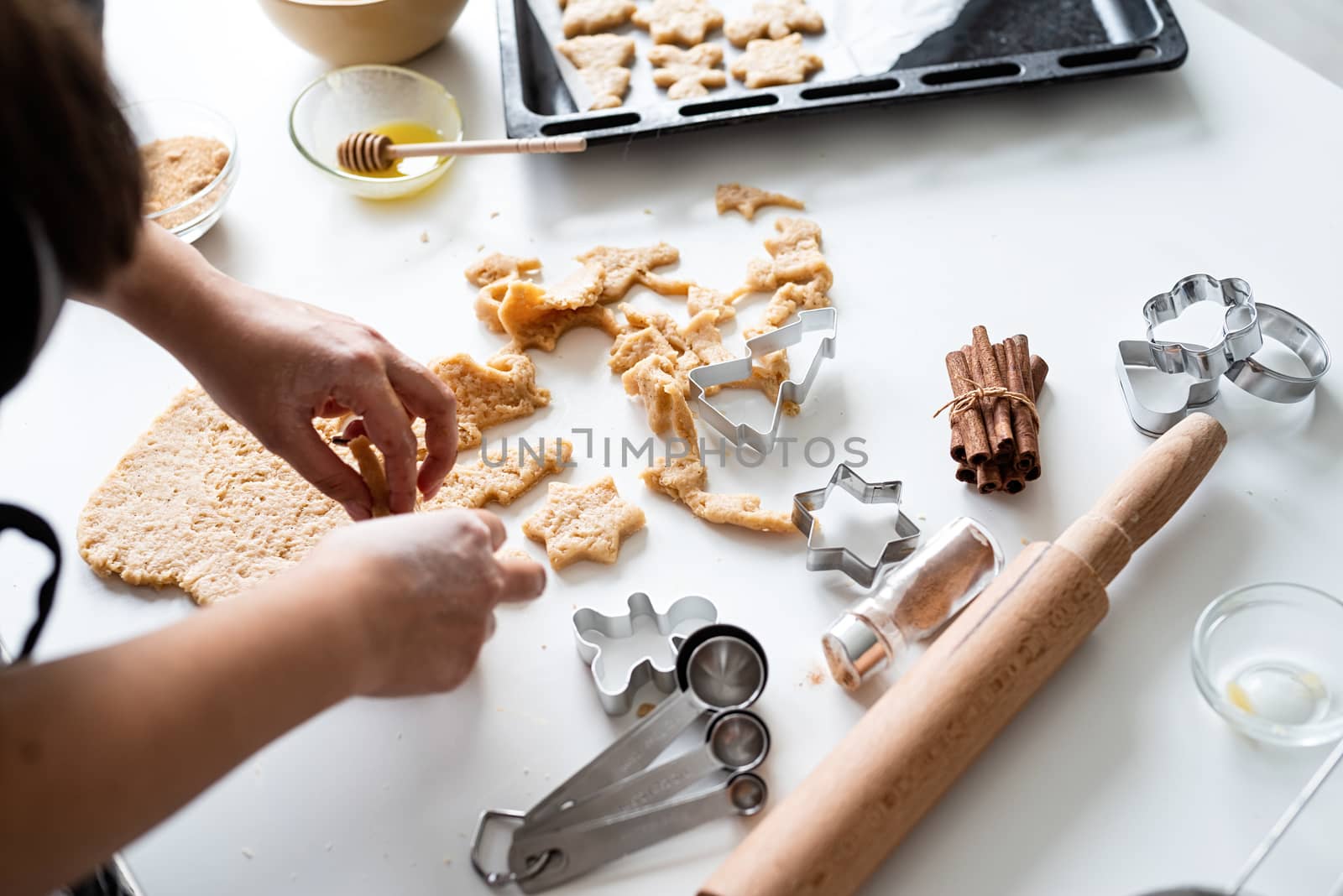 Cooking and baking. woman hands baking cookies at the kitchen