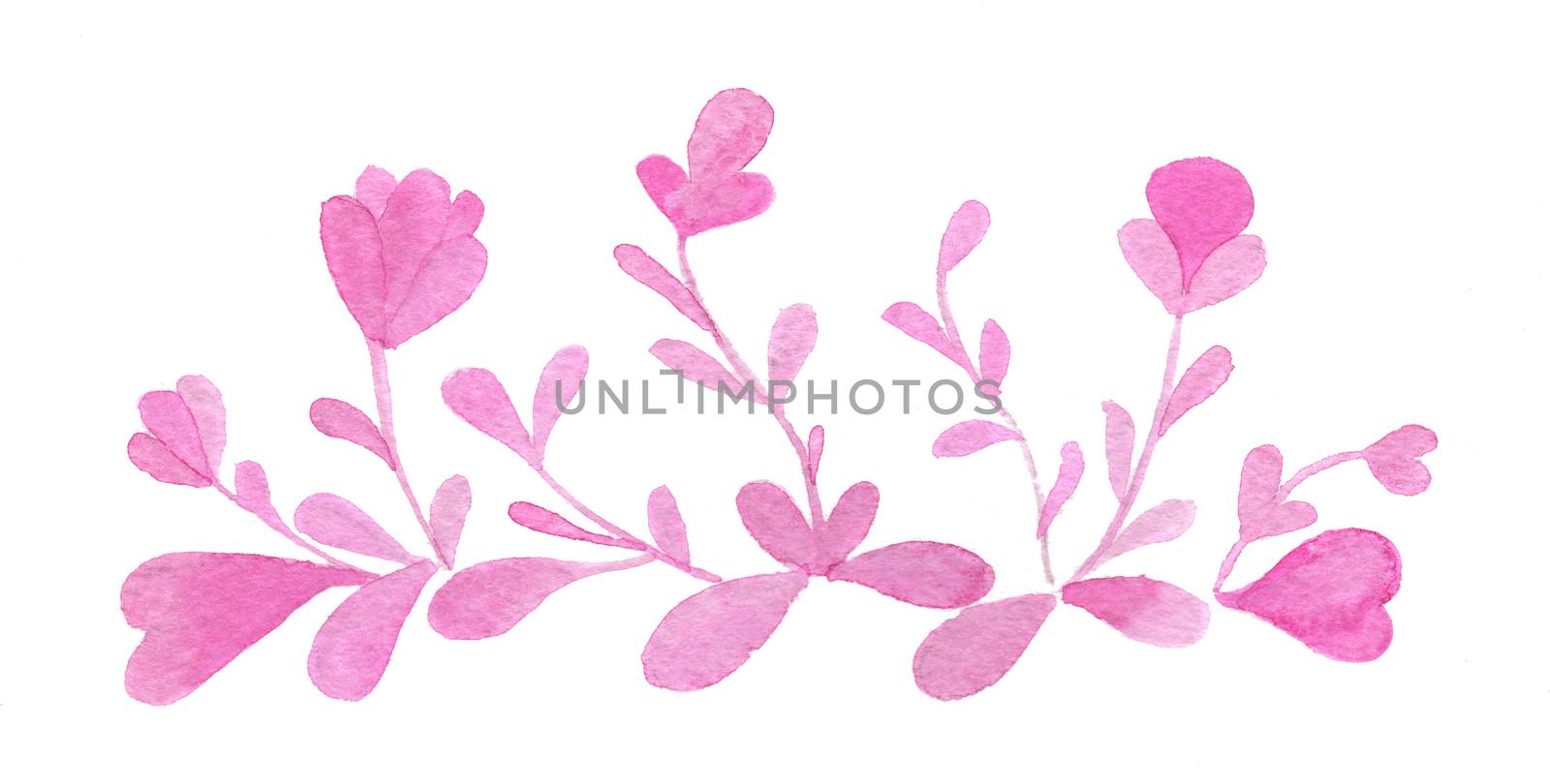 Hand-drawn watercolor flowers and leaves boarder isolated on white by galinasharapova