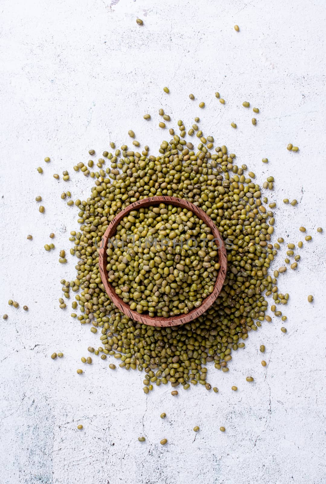 Mung beans top view on gray background by Desperada