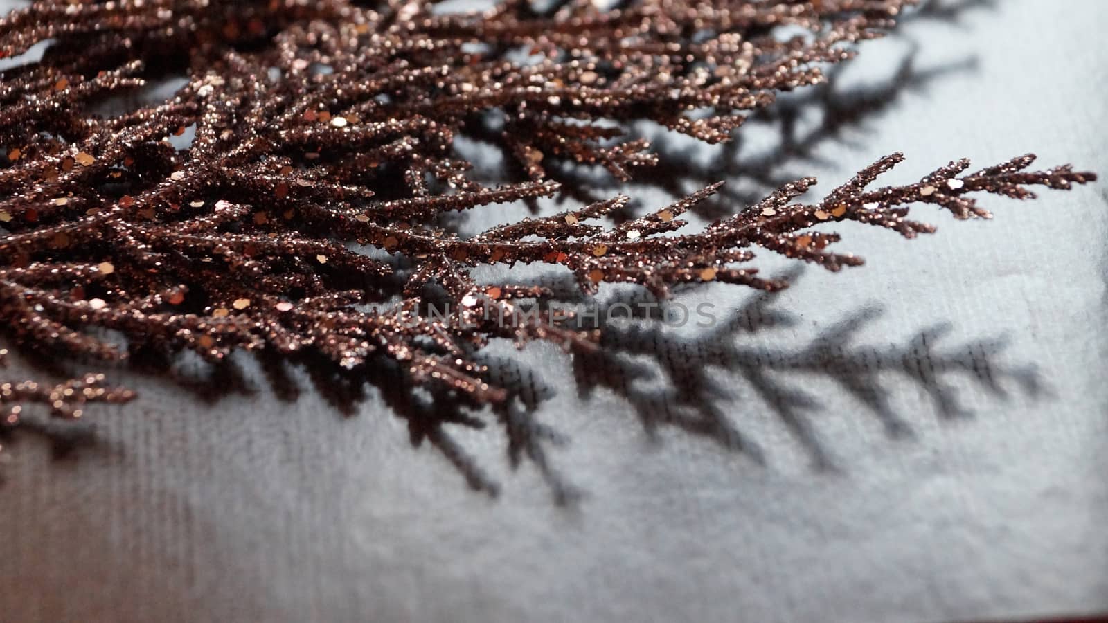 brown gilded branch on a brown background for Christmas blank.