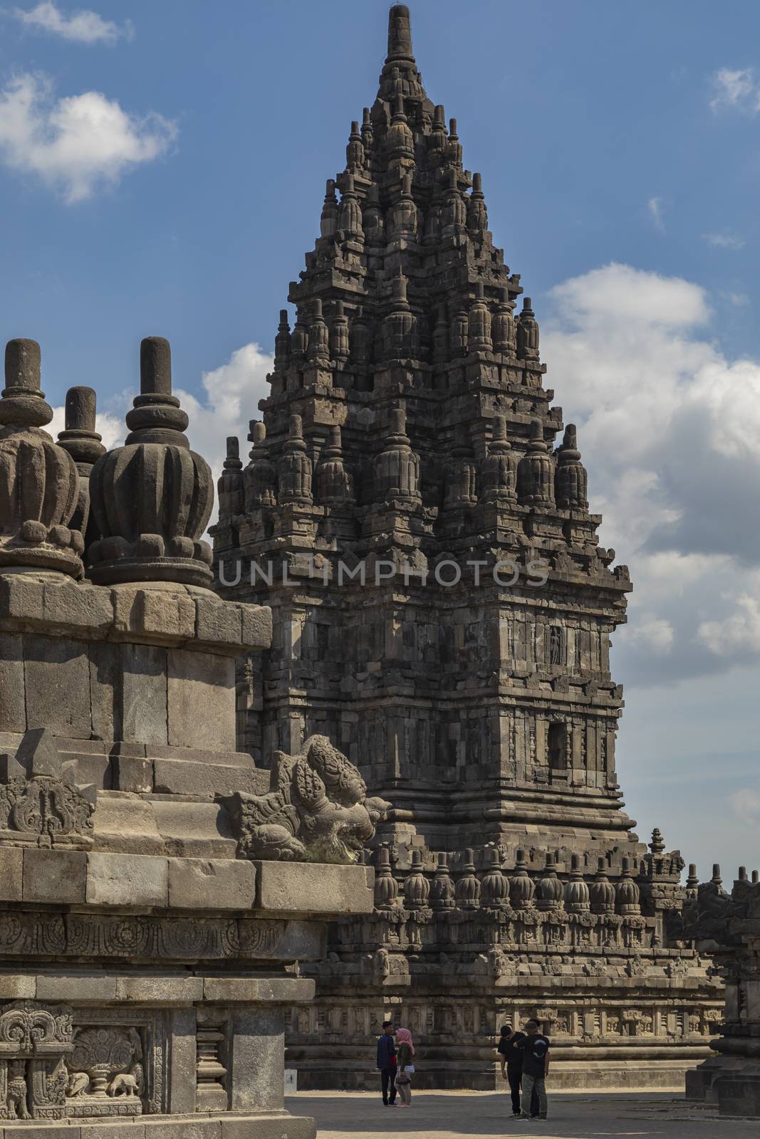 Prambanan, Indonesia - July 17, 2019: Ancient Hindu temples of Prambanan, Rara Jonggrang, in the special, Yogyakarta region, Java island, Indonesia, Southeast Asia.