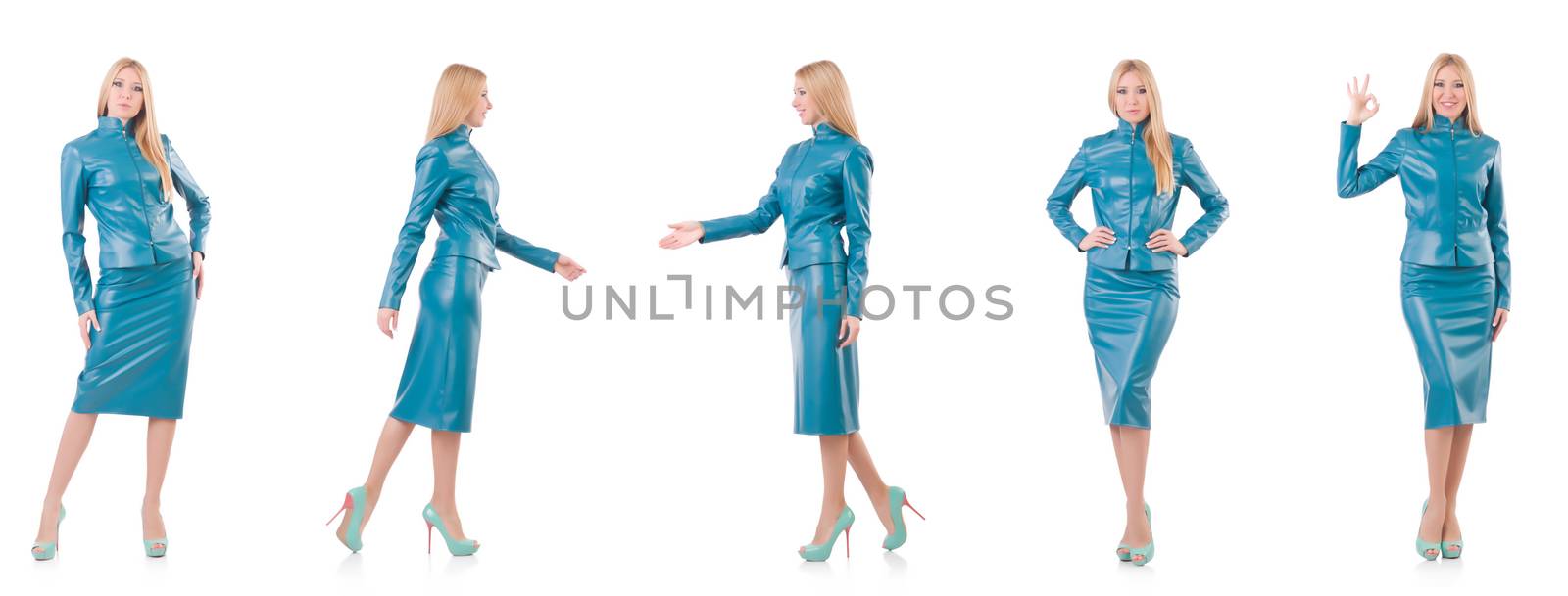 Woman model in blue leather suit by Elnur