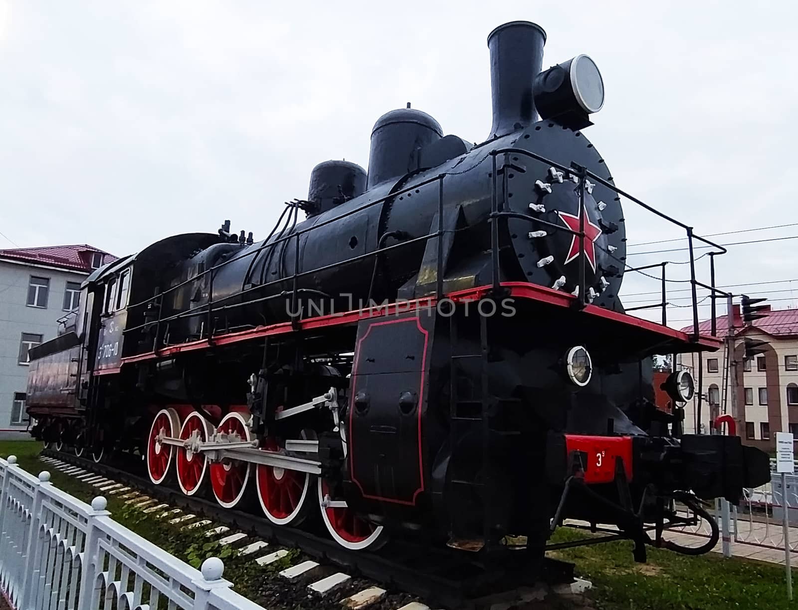 Ancient steam locomotive on a background of the sky,  Russia  by Igor2006