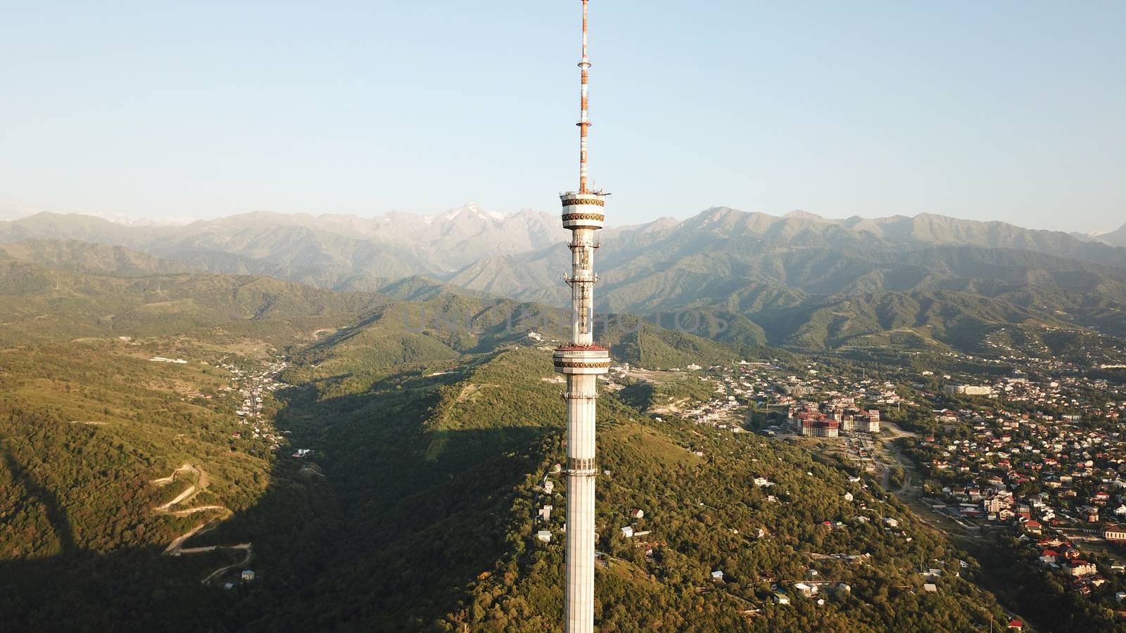 Kok Tobe big TV tower on the green hills of Almaty by Passcal