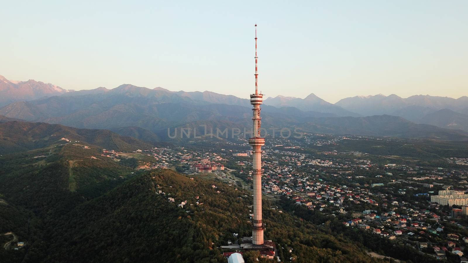 Kok Tobe big TV tower on the green hills of Almaty by Passcal