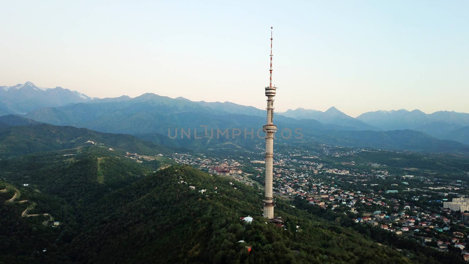 Kok Tobe big TV tower on the green hills of Almaty by Passcal