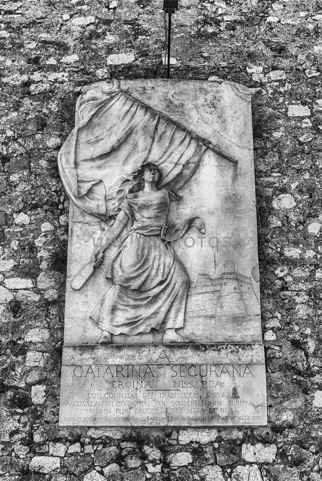 Memorial in bas-relief dedicated to Catherine Ségurane, a folk heroine of the city of Nice, France
