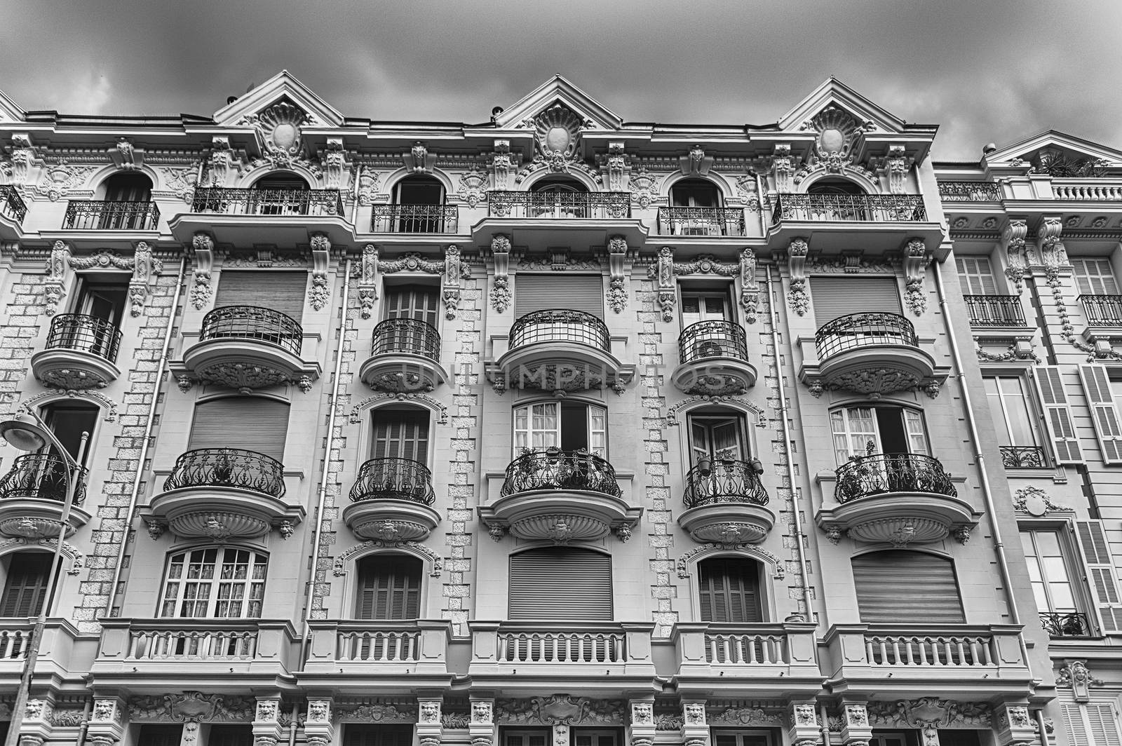 Beautiful architecture of the buildings in Avenue Georges Clemenceau, central Nice, Cote d'Azur, France