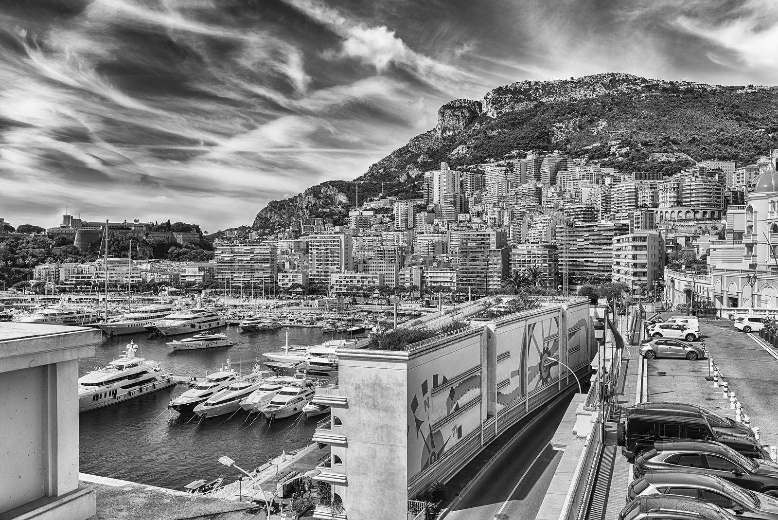 View over luxury yachts and apartments in Monte Carlo, Monaco by marcorubino