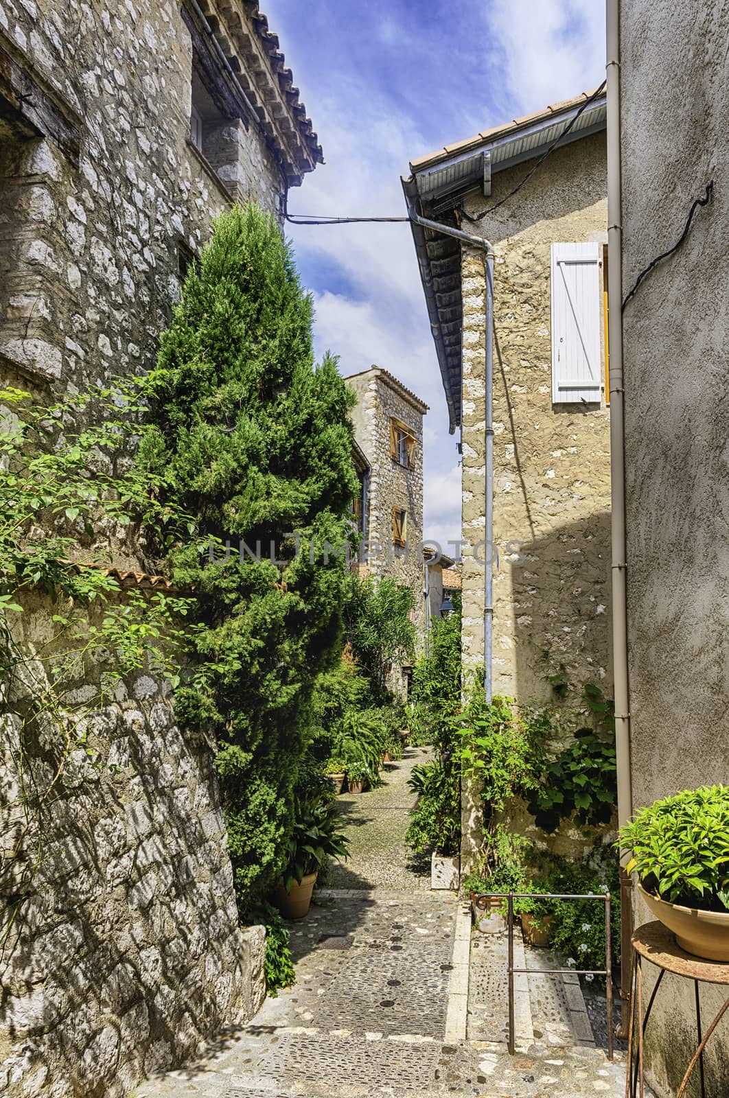 Walking in the picturesque streets of Saint-Paul-de-Vence, Cote d'Azur, France. It is one of the oldest medieval towns on the French Riviera