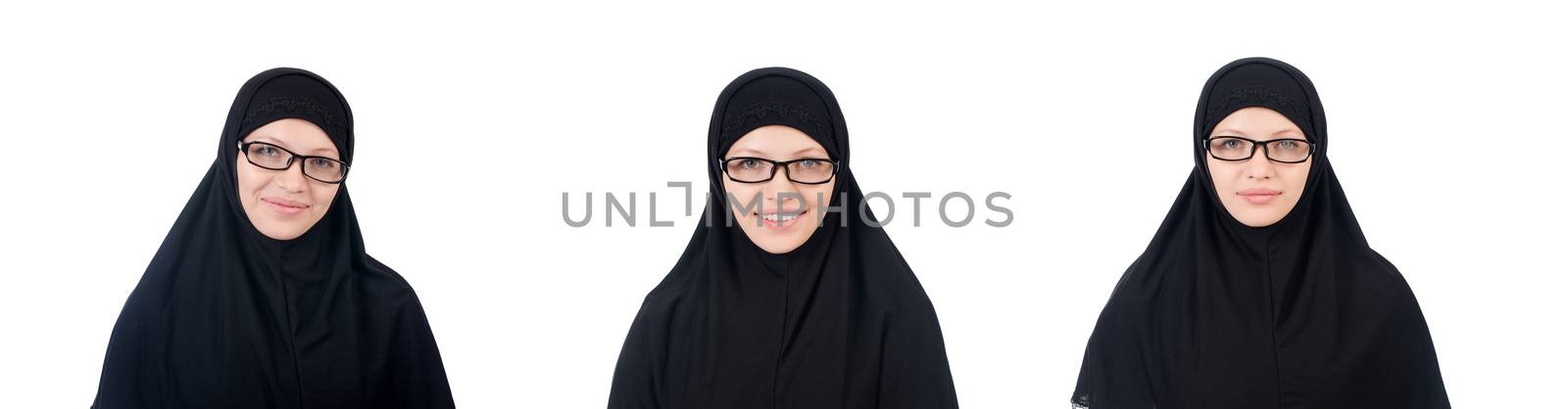 Woman with muslim burqa isolated on white