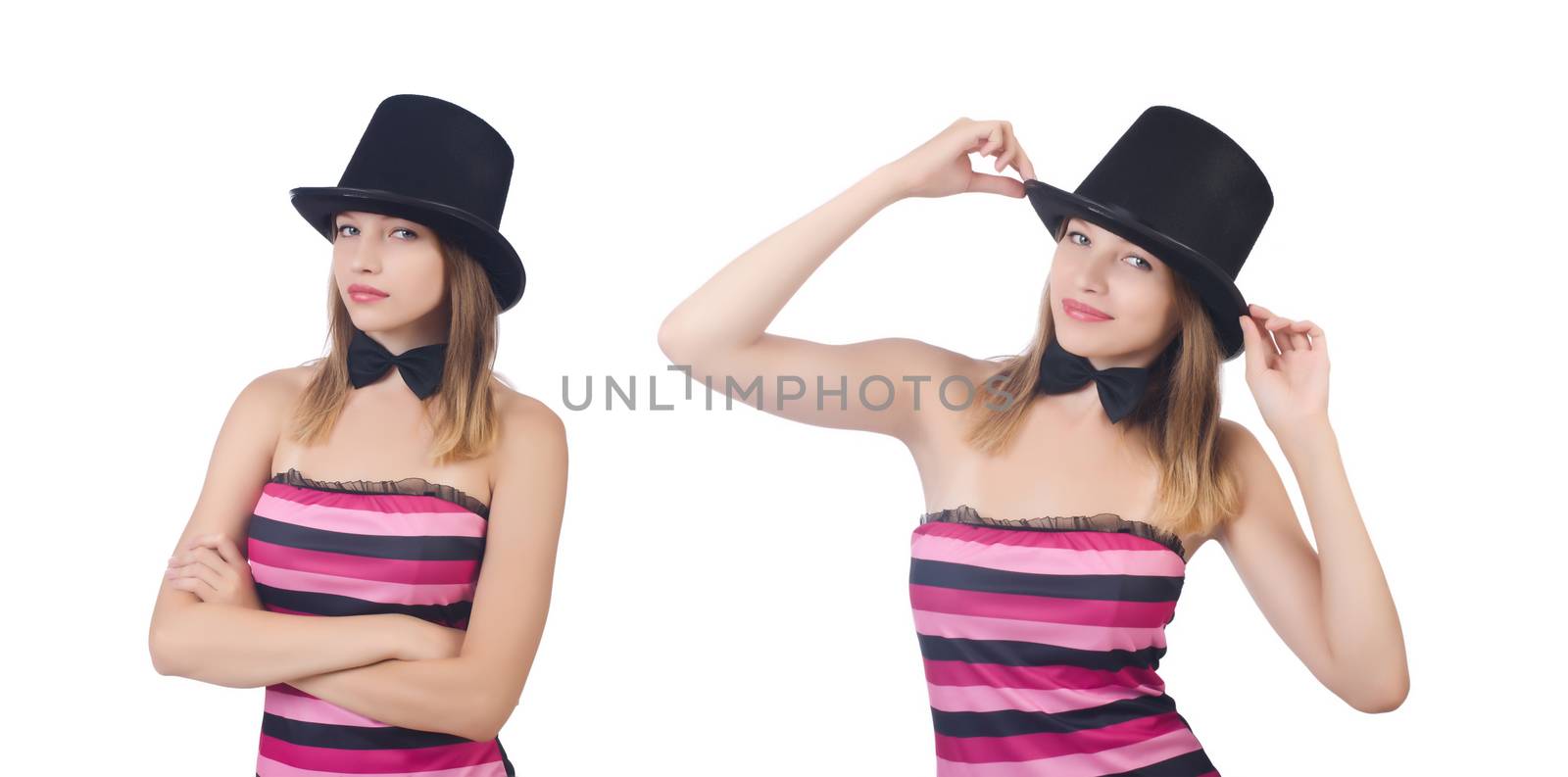 A young woman with hat isolated on white by Elnur