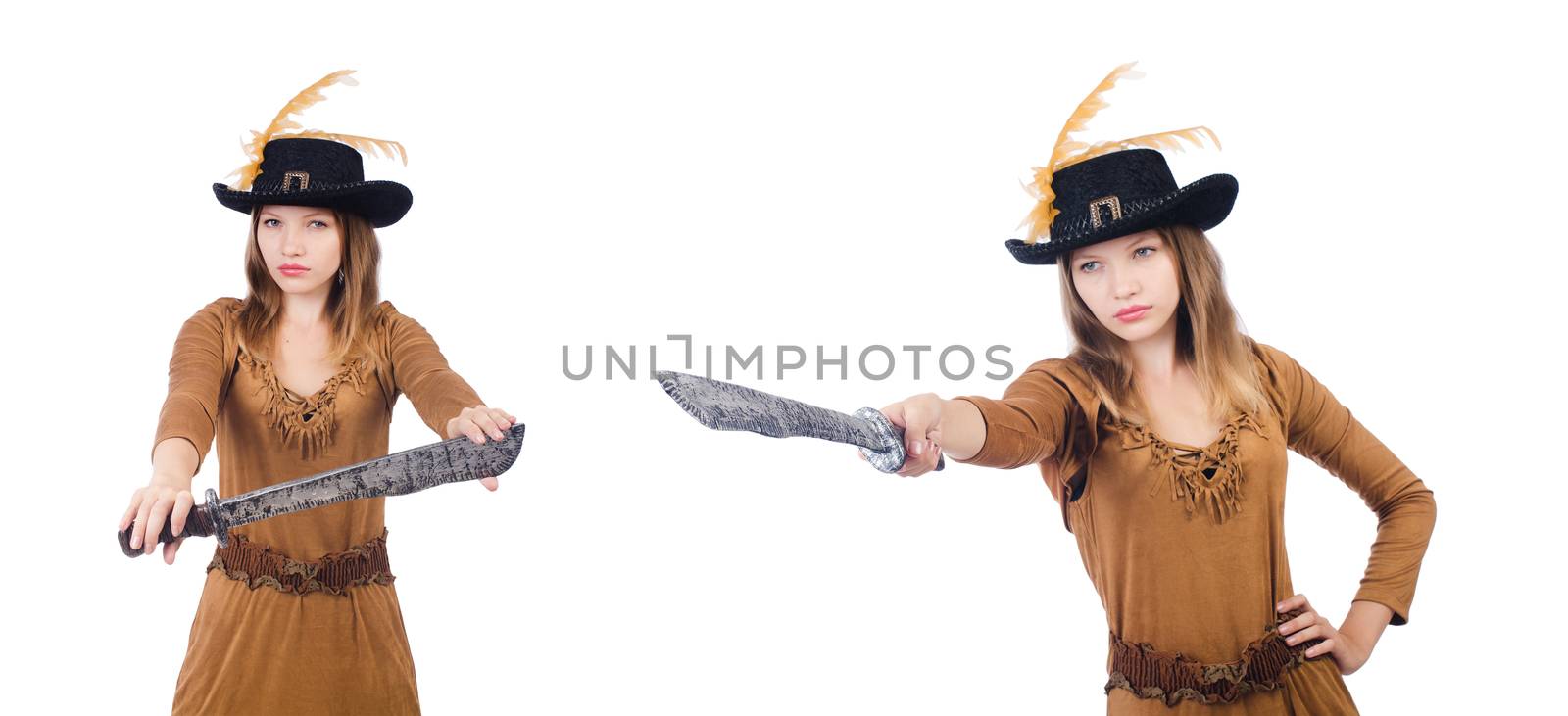 Woman pirate with knife isolated on white by Elnur