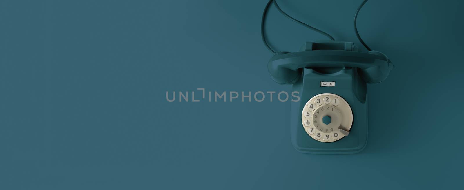 An blue vintage dial telephone with blue background.