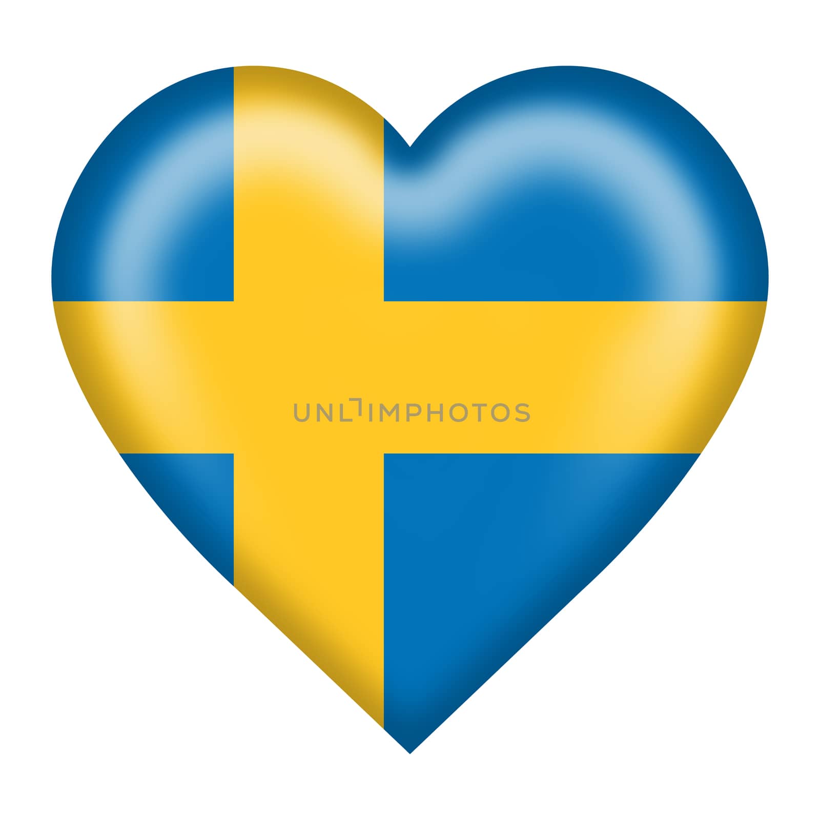 A Sweden flag heart button isolated on white with clipping path 3d illustration