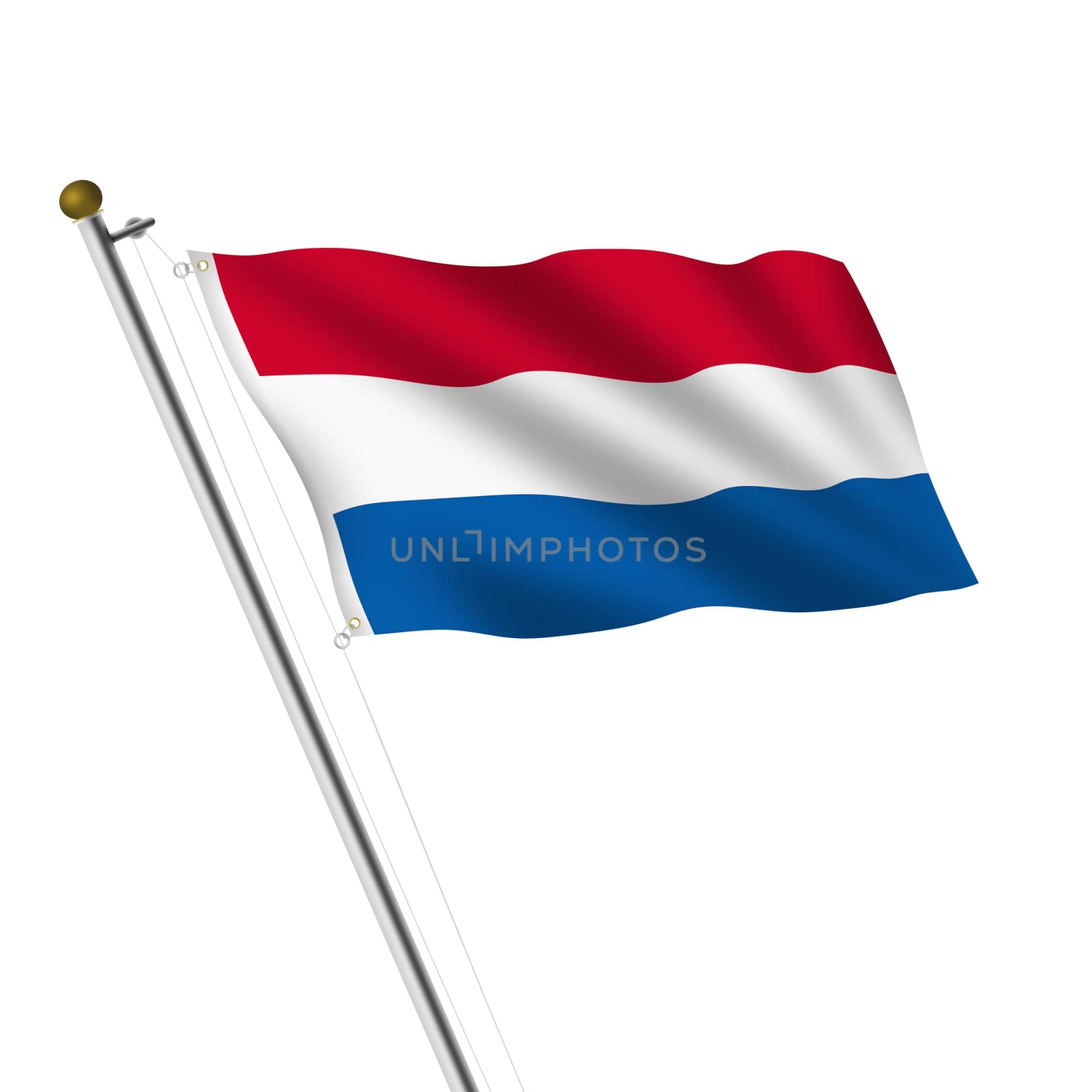 A Netherlands Holland Flagpole 3d illustration on white with clipping path