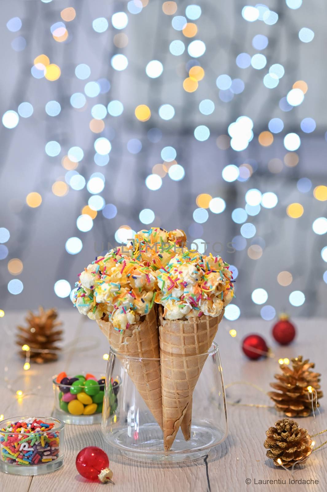 Popcorn Ball Ice Cream Cones and Lights