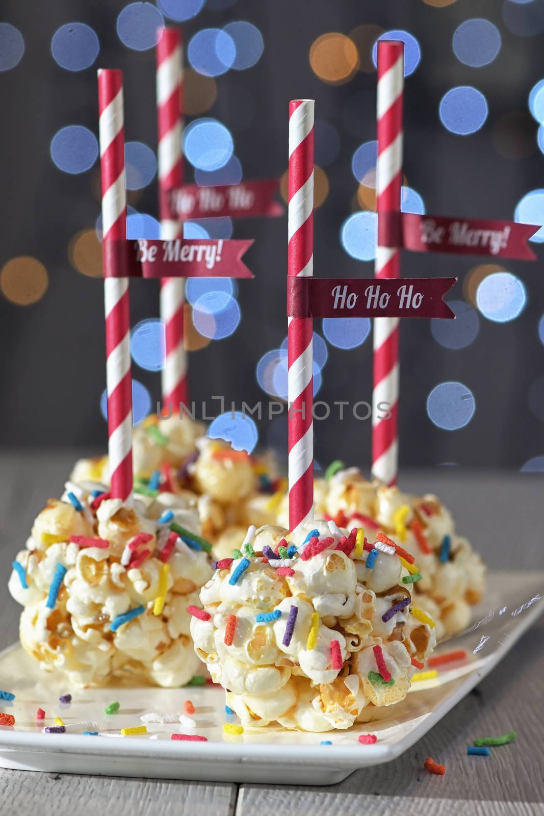 Holiday Popcorn Ball and Confetti Sprinkles Lollipop