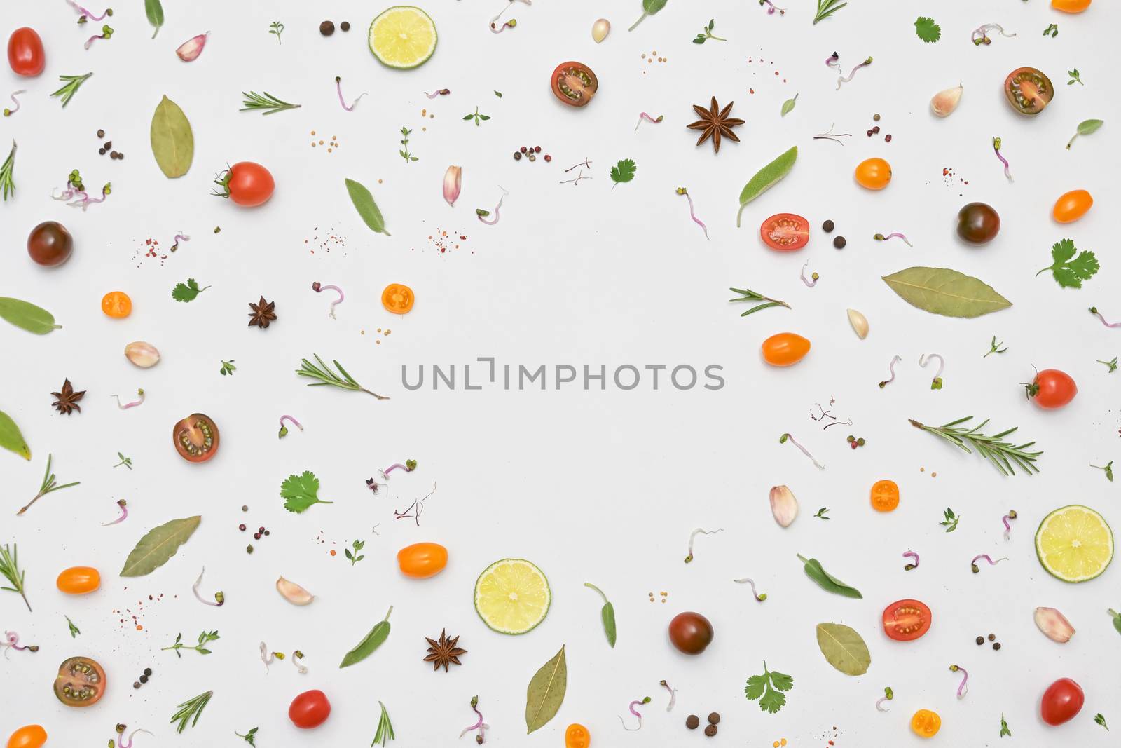 Overhead View Of A Colourful Spices for and Herbs  by mady70