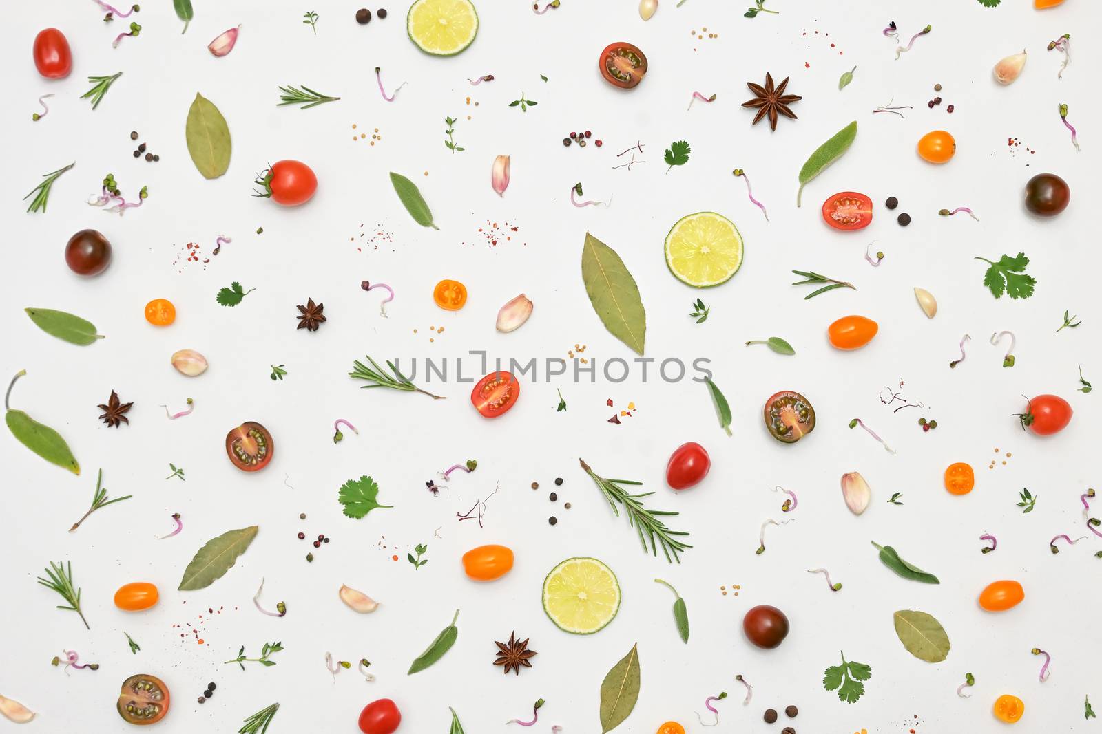 Overhead View Of A Colourful Spices for and Herbs for Cooking