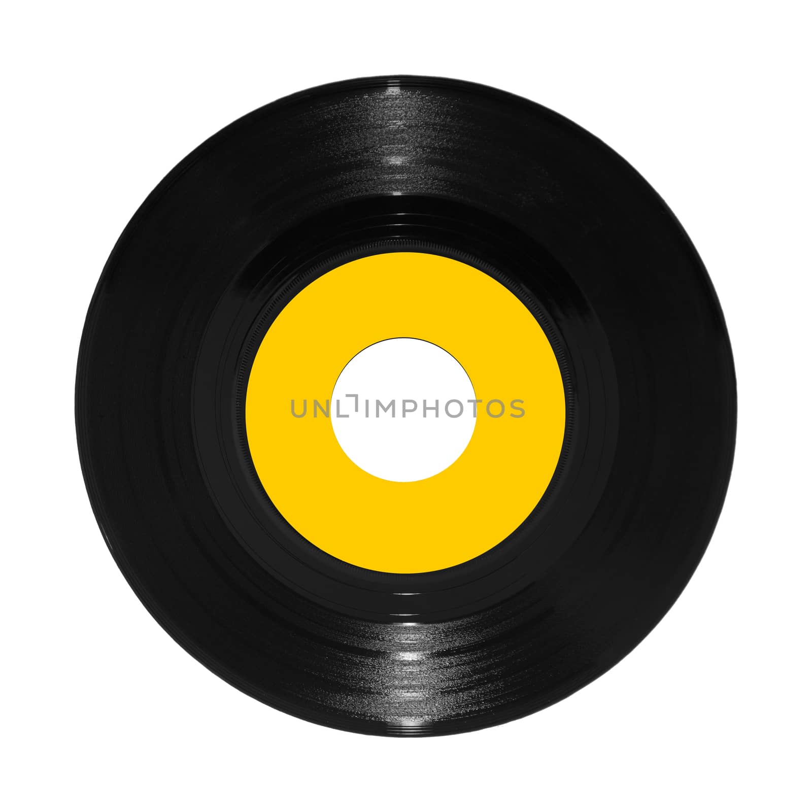 A vinyl 45rpm single record on white with clipping path